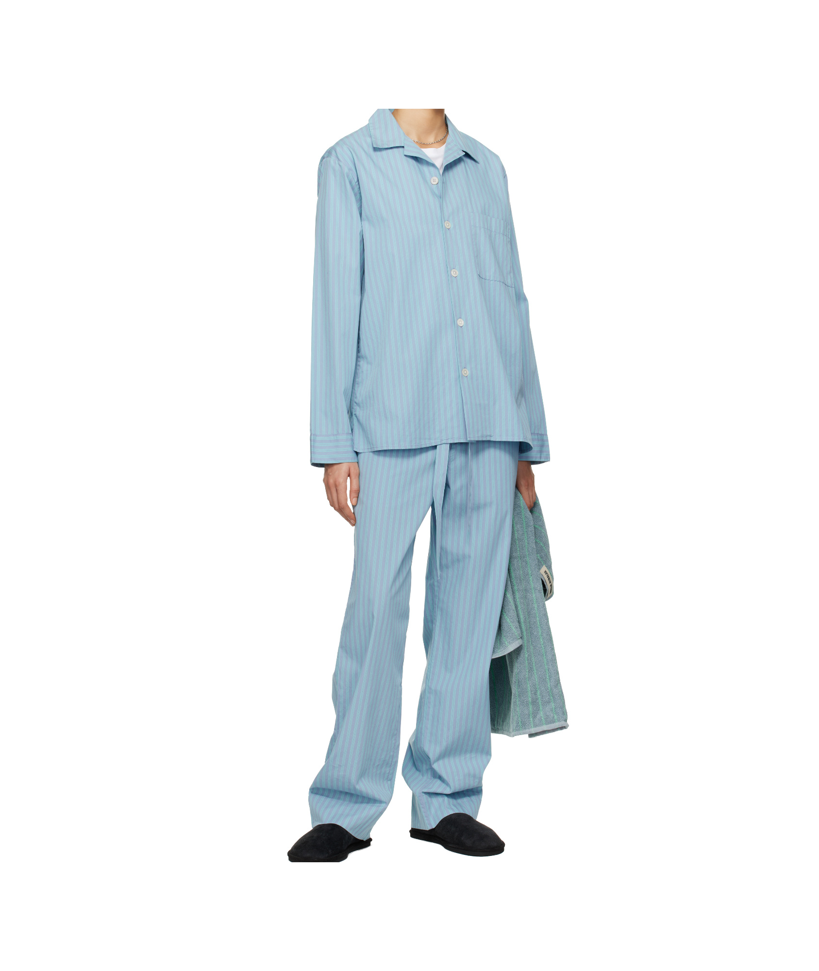 Tekla X Auralee Striped Pajama Pants In Blue