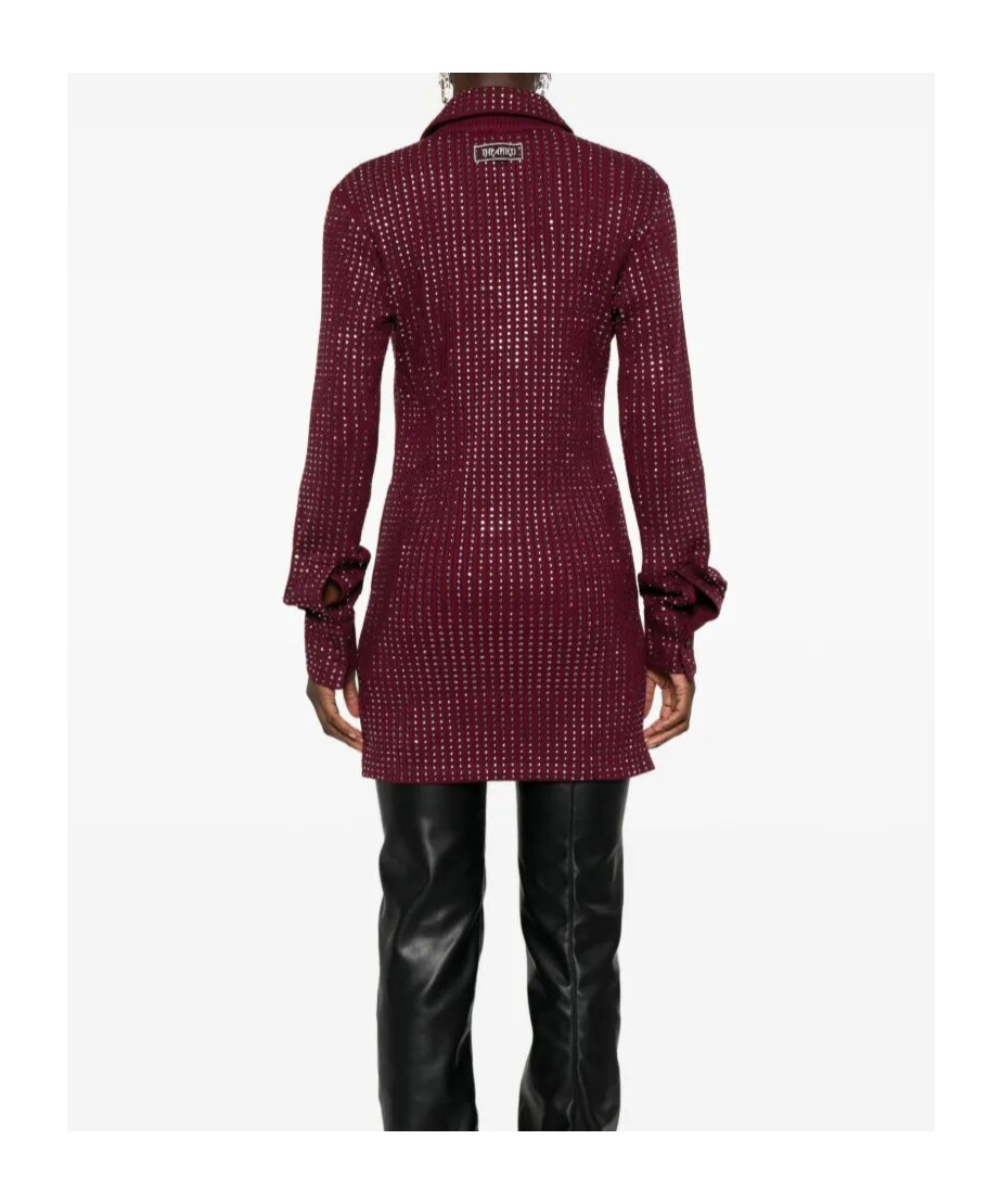 Attico Embellished Collared Dress In Burgundy