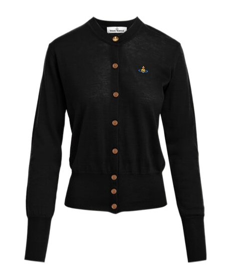 Shop Vivienne Westwood Logo Embroidered Wool Knitted Cardigan In Black