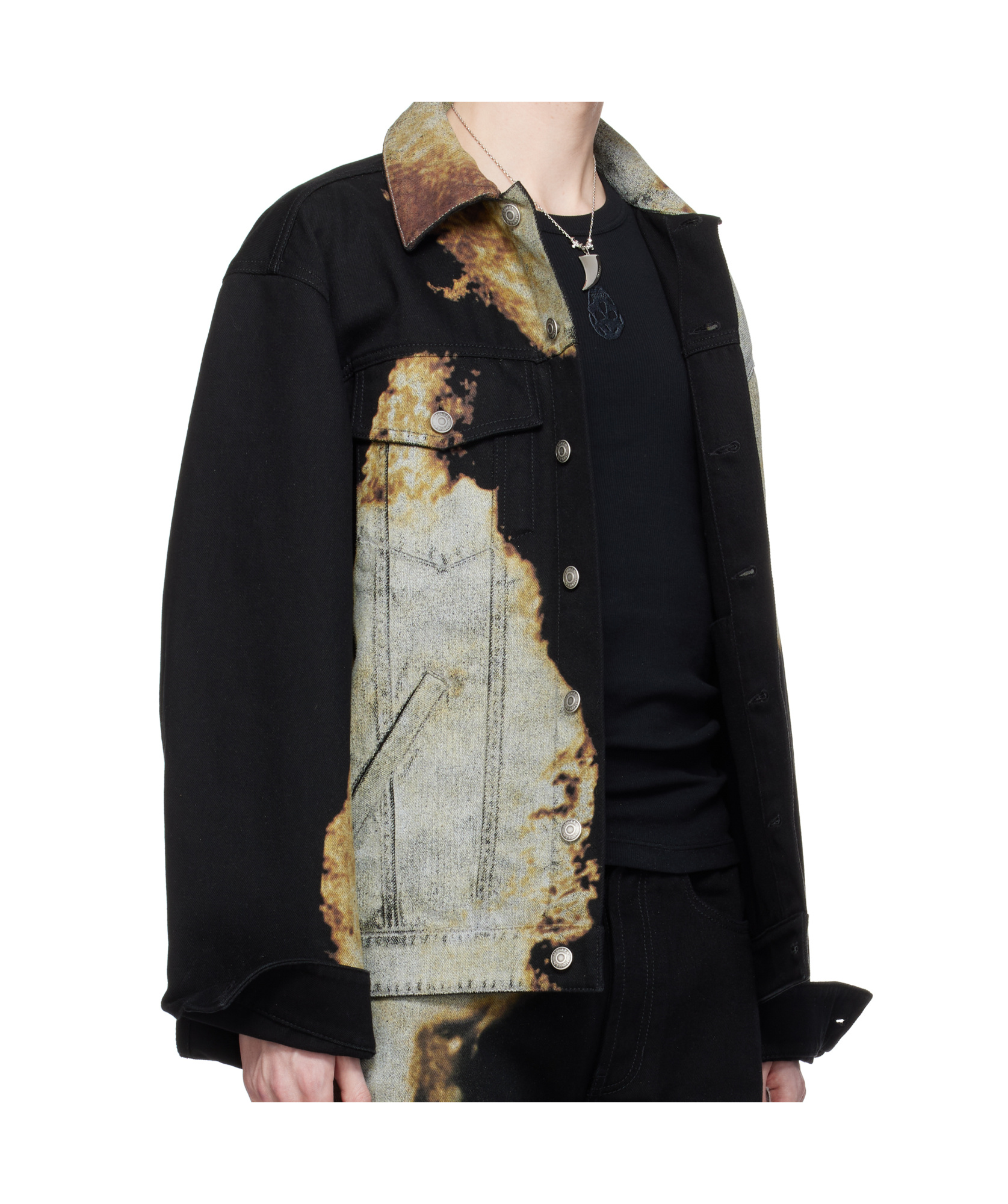 Alexander Mcqueen Abstract Print Denim Jacket In Black