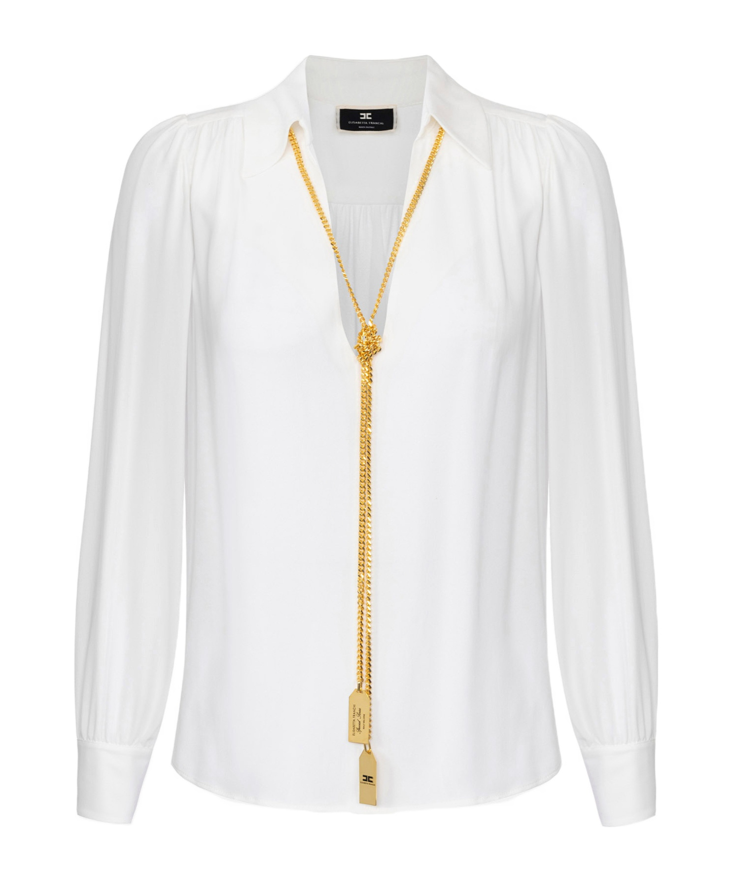Elisabetta Franchi Georgette Blouse With Charms Necklace In White