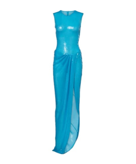 Alex Perry Asymmetric Sequined Gown In Blue