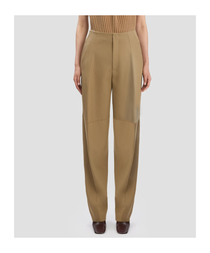 Victoria Beckham Sculptural Leg Trouser In Dark Camel In Brown