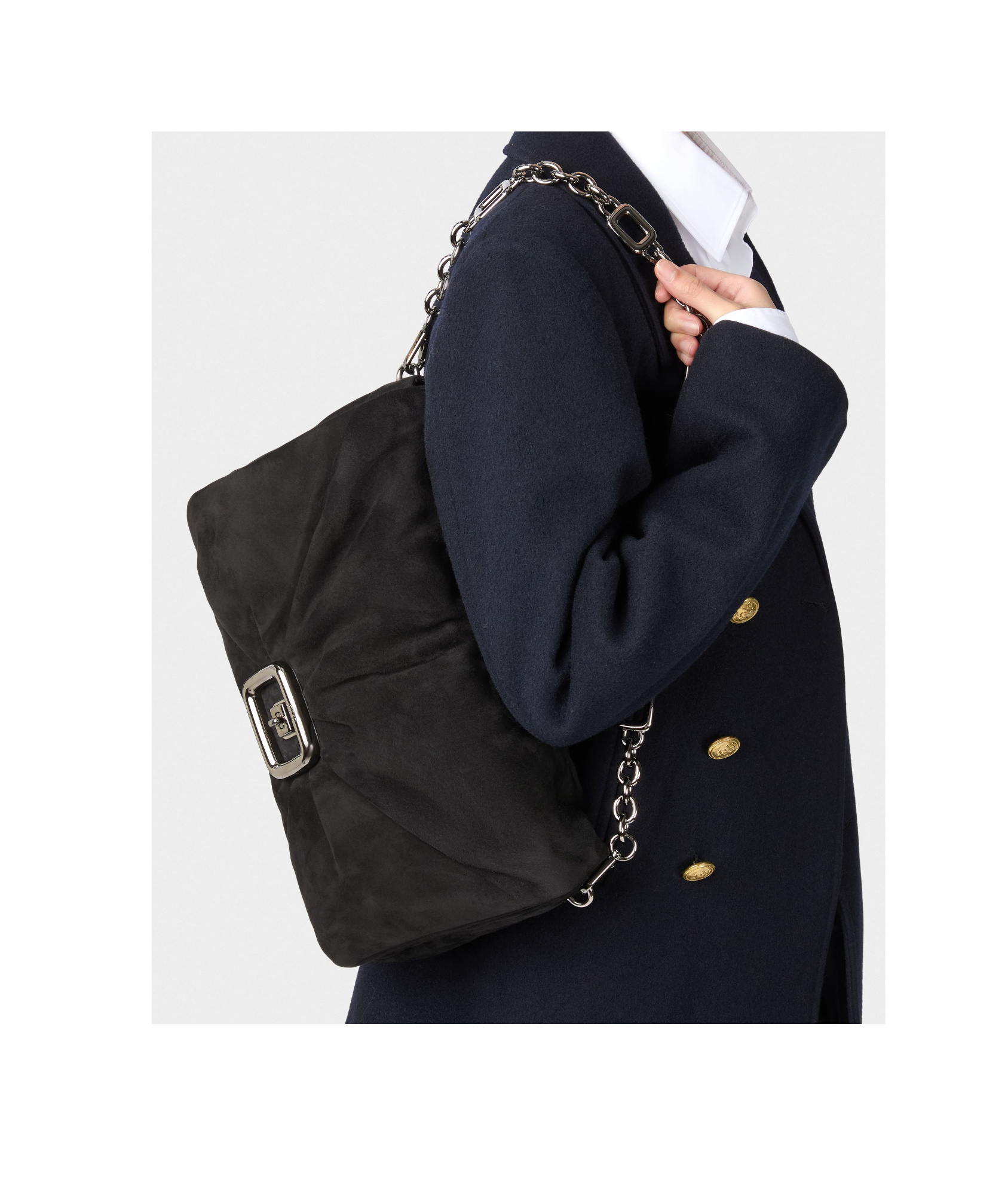 Roger Vivier Viv' Choc Large Bag In Suede In Black