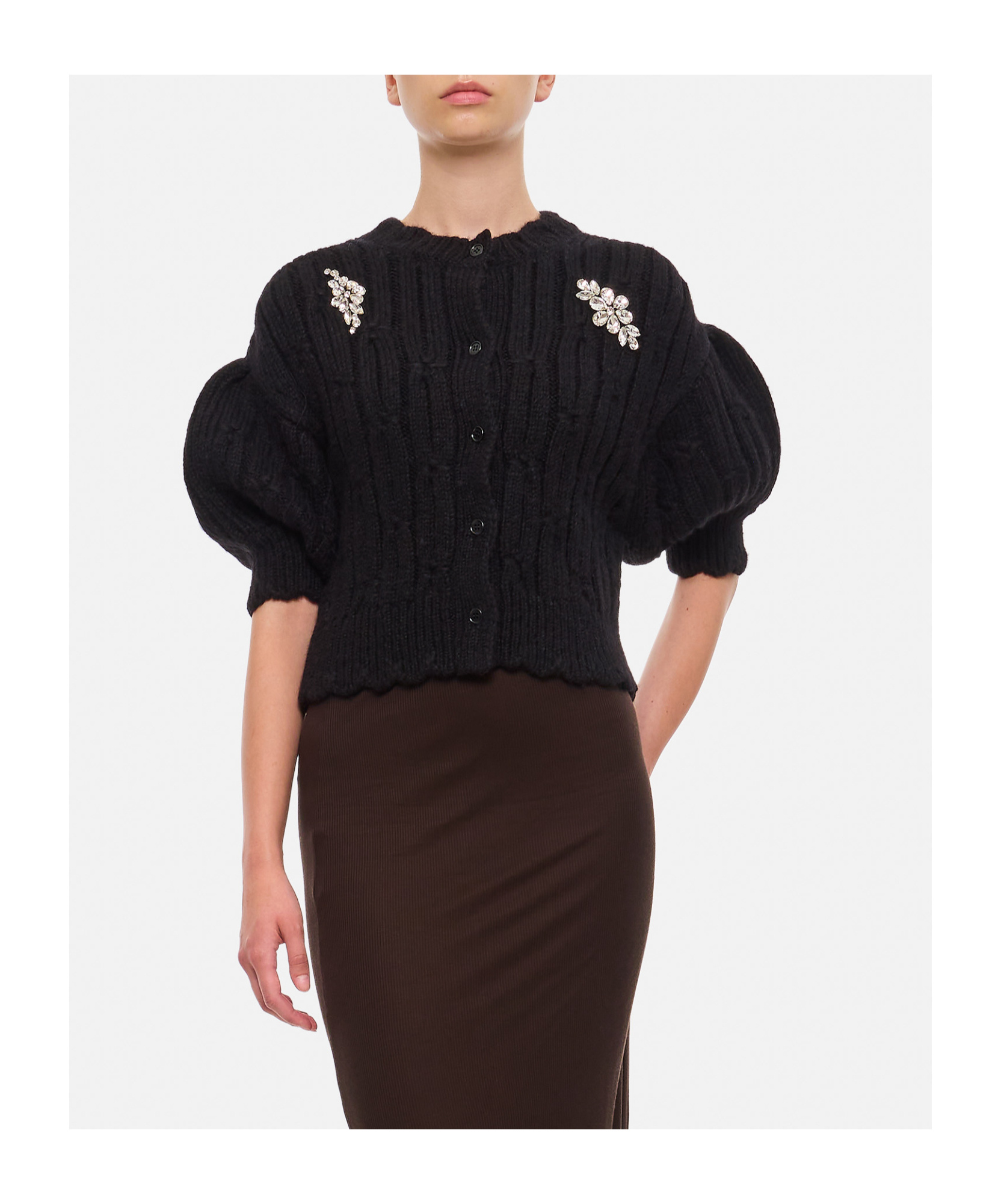 Simone Rocha Bubble Sleeve Knitted Cardigan In Black