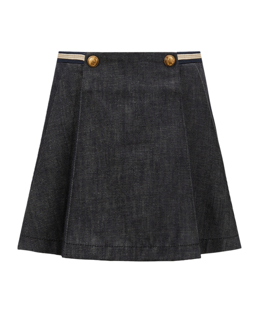 Moncler Pleated Denim Skirt In Black
