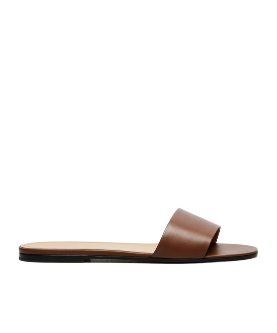 The Row Signum Leather Slides In Brown