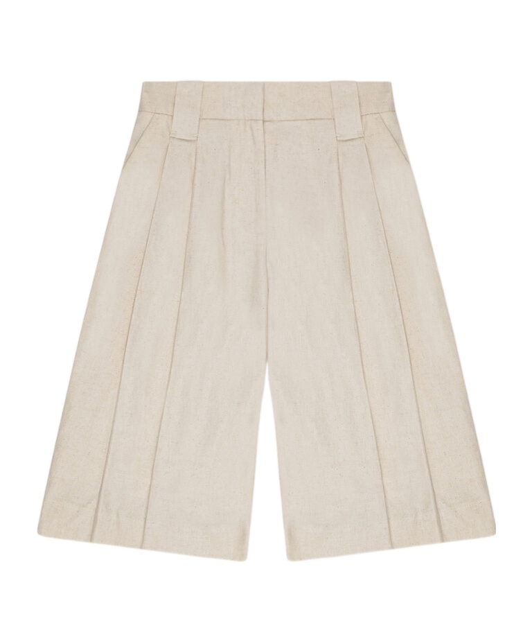 Ganni Melange Tailoring Wide Shorts In Nude
