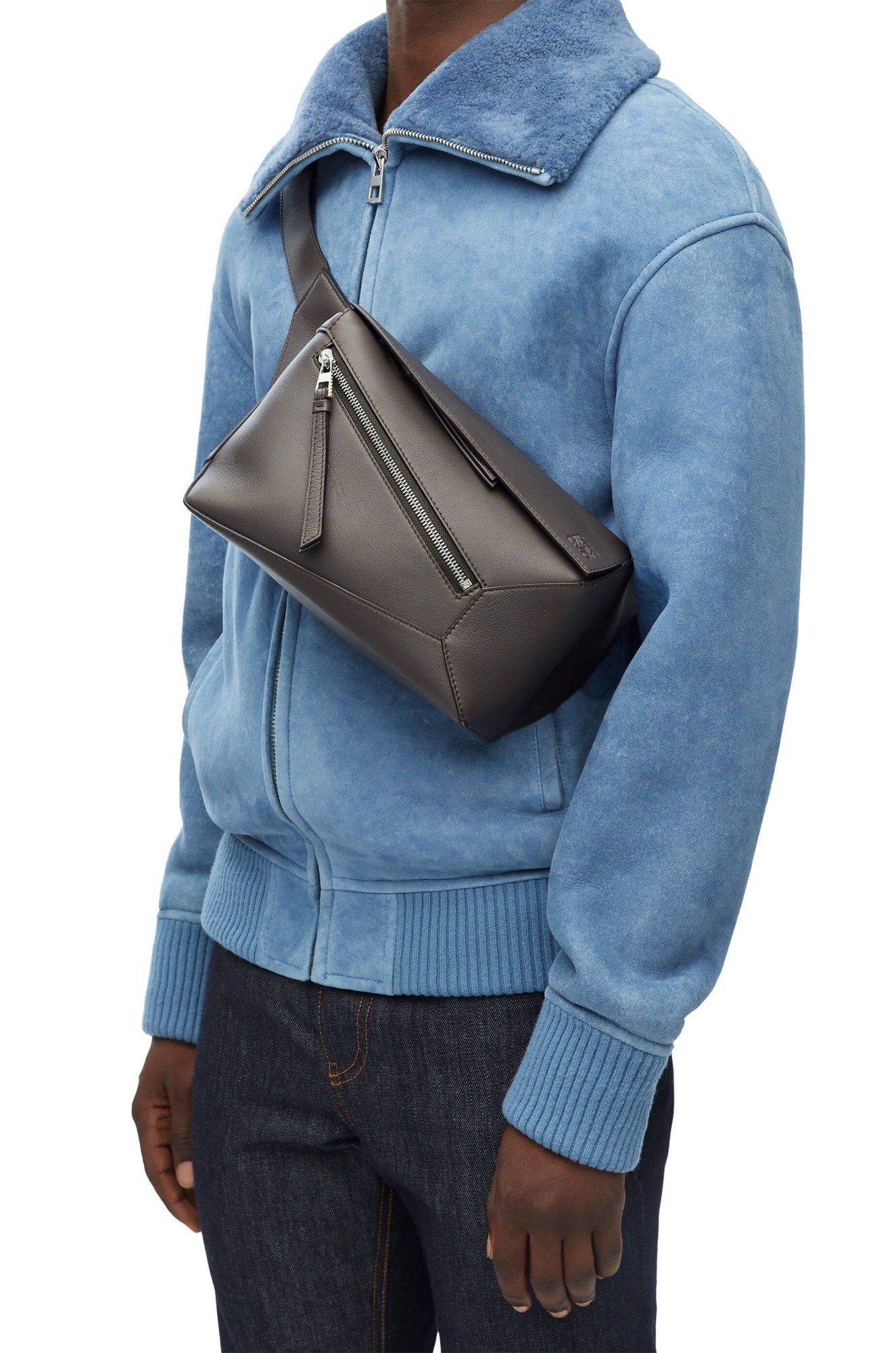 Loewe Small Leather Puzzle Belt Bag In Gray