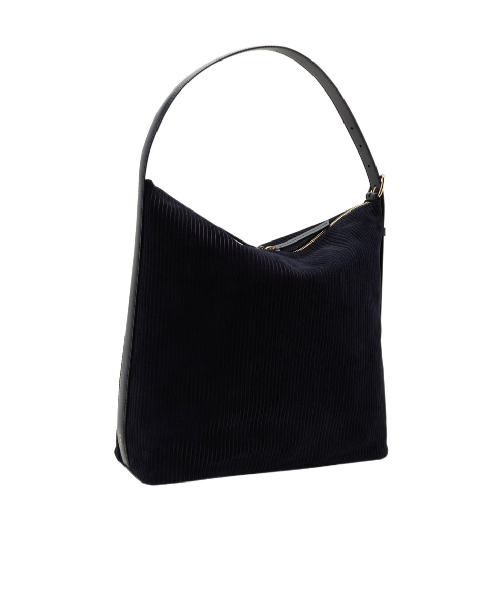 Apc Square Shoulder Bag In Dark Navy Blue Corduroy Suede And Smooth Leather.