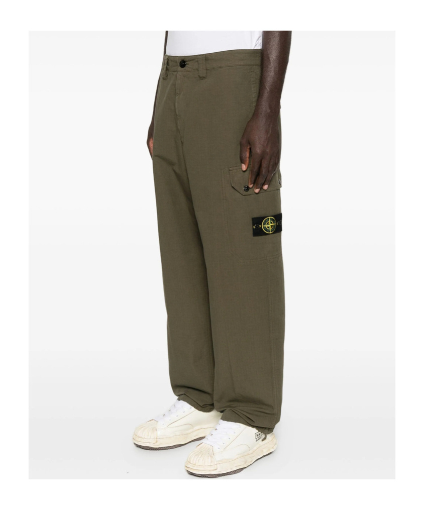 Stone Island Cargo-pocket Cotton Trousers In Green