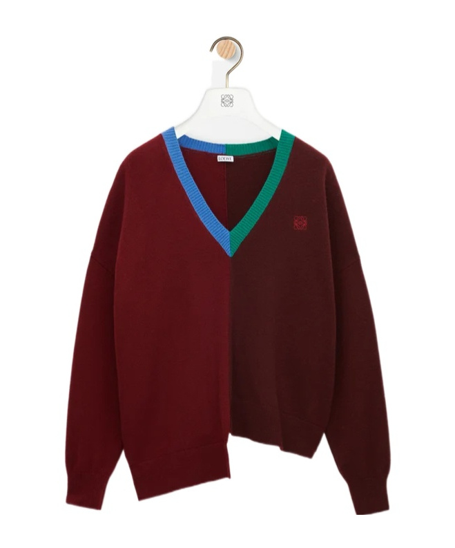 Loewe Anagram Asymmetric Wool-blend Sweater In Red
