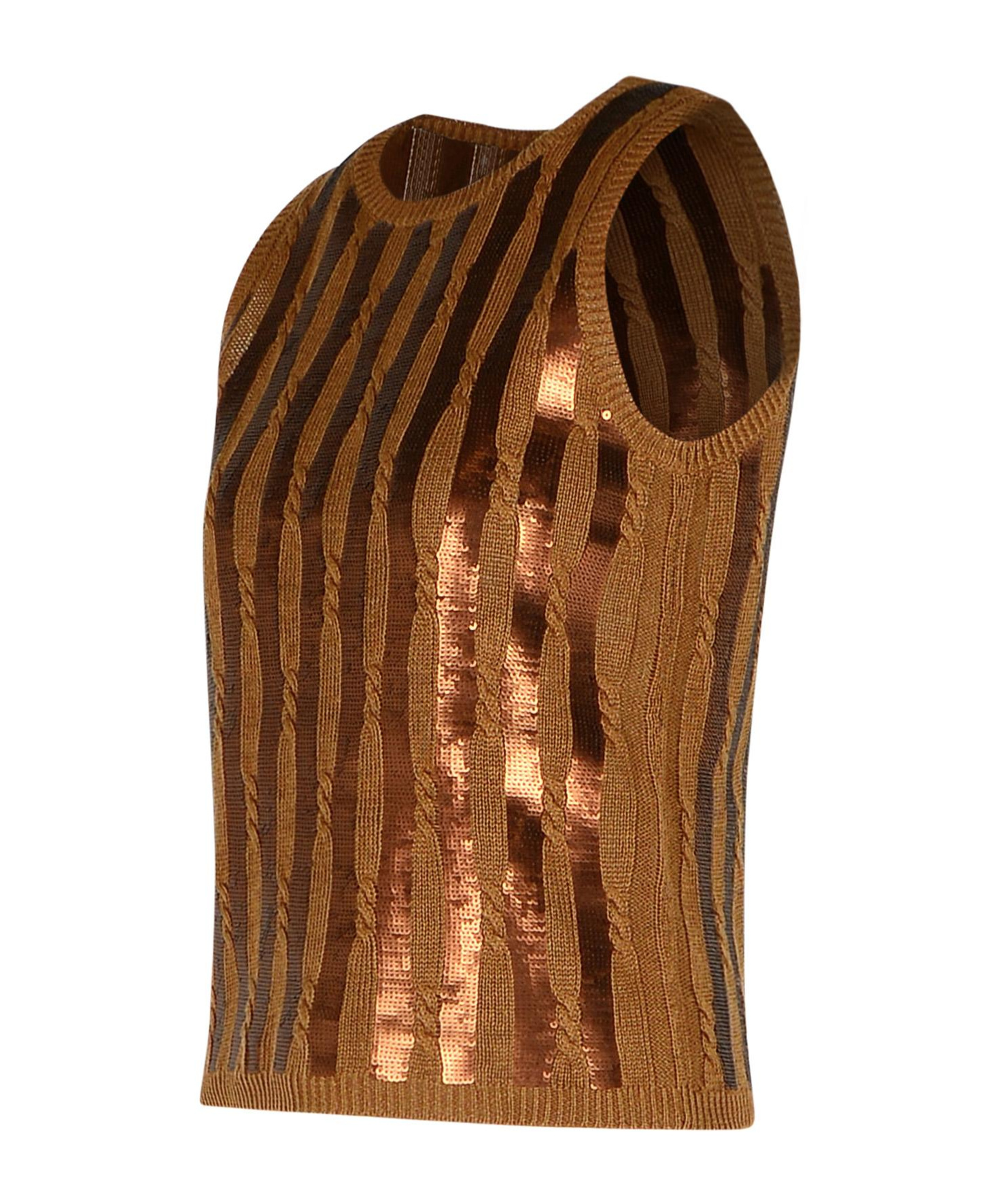 Max Mara Golia Linen Knitted Tank Top With Embroidered Sequin In Brown