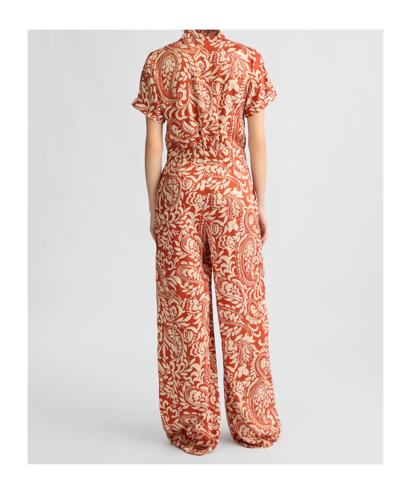Liu •jo Printed Twill Jumpsuit In Terracotta