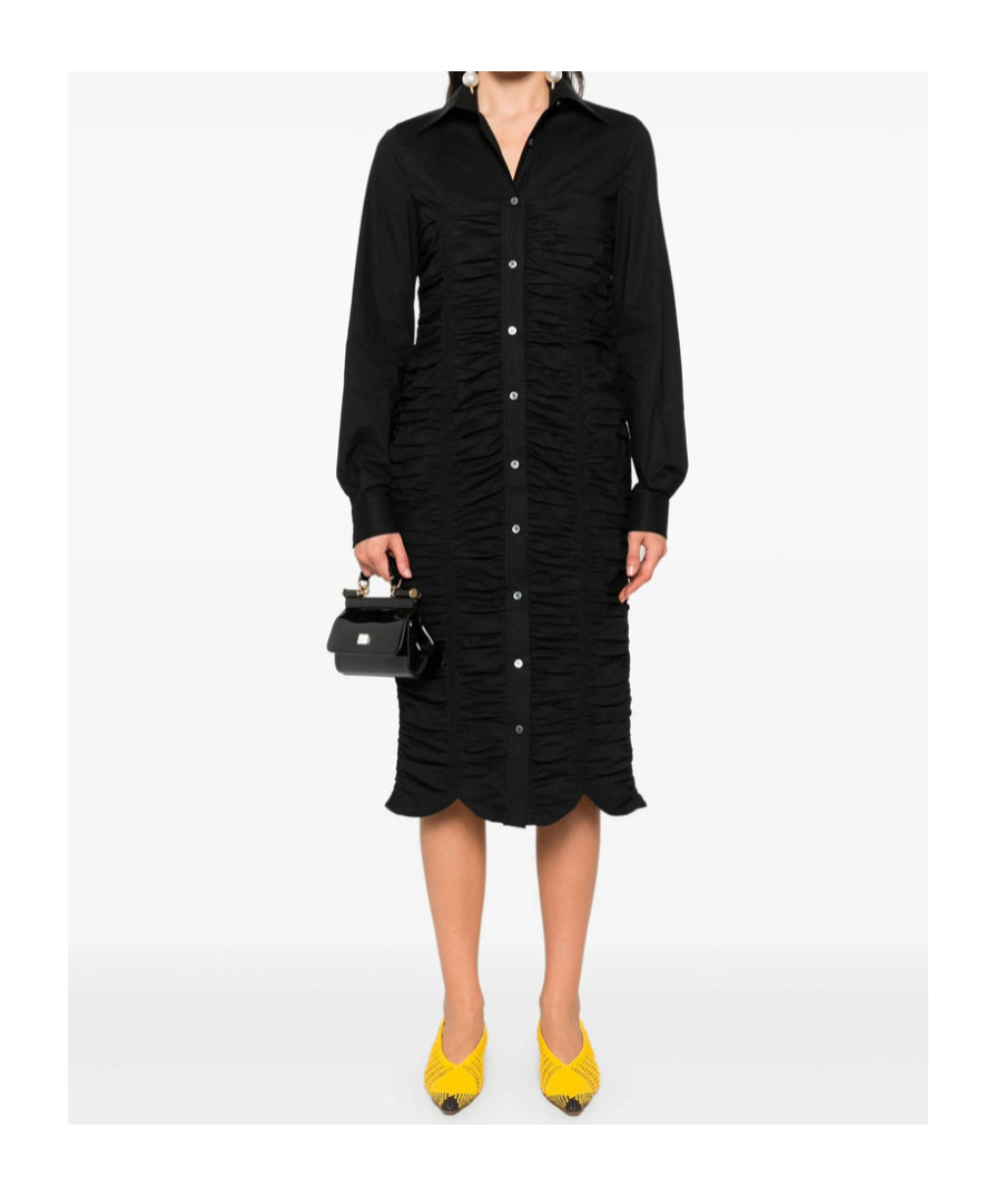 Moschino Long Sleeve Ruched Detail Front Pocket Dress In Black