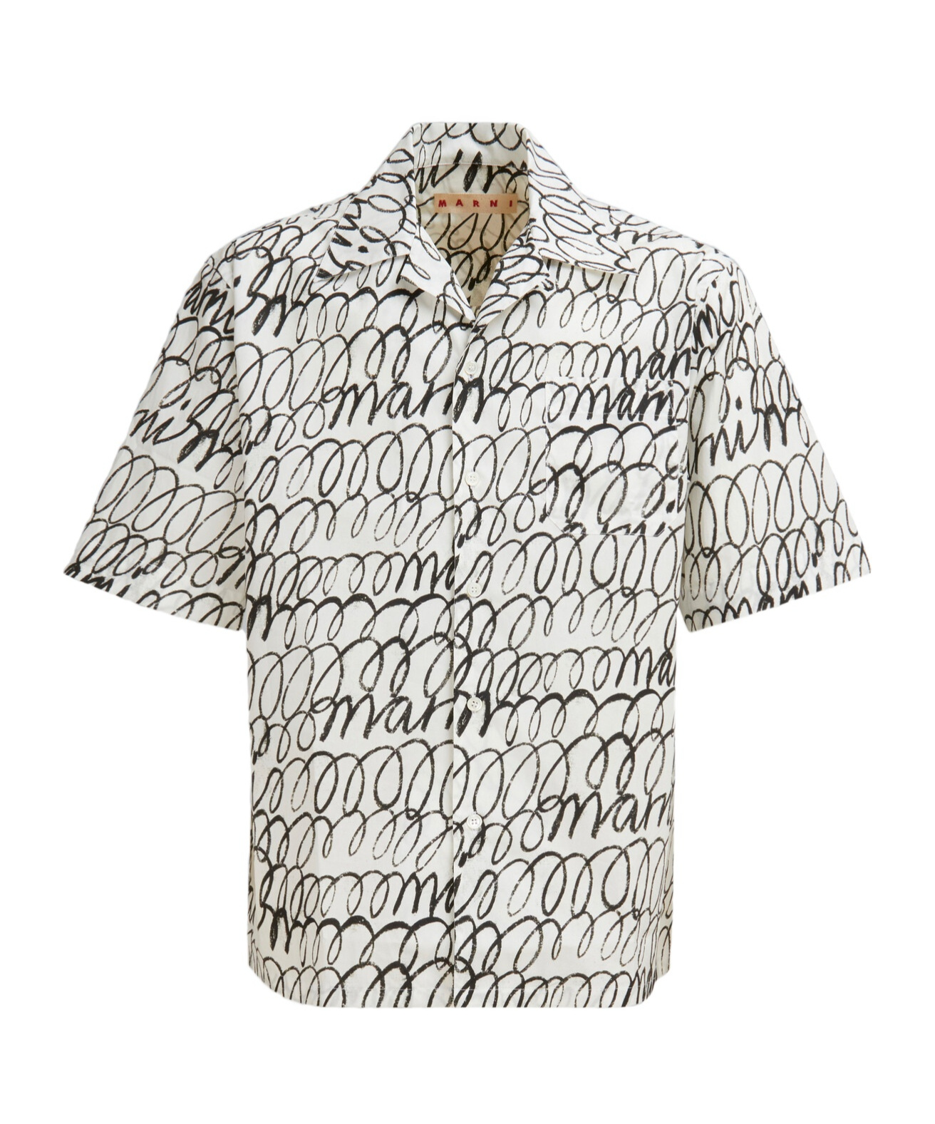 Shop Marni White Poplin Bowling Shirt With Scribble Motif