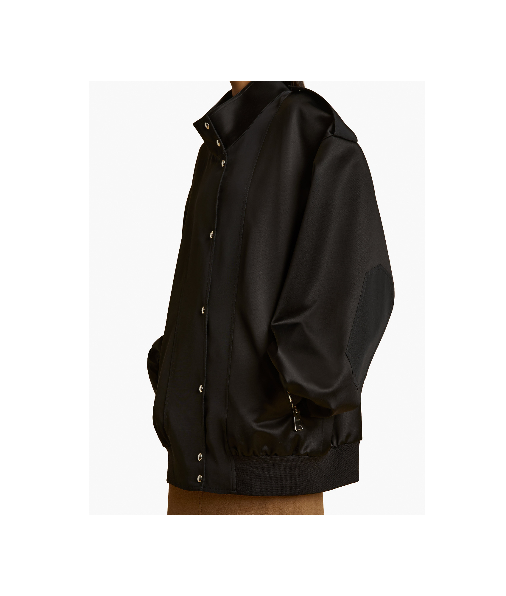 Khaite Farris Oversized Satin-paneled Cotton-blend Mikado Bomber Jacket In Black