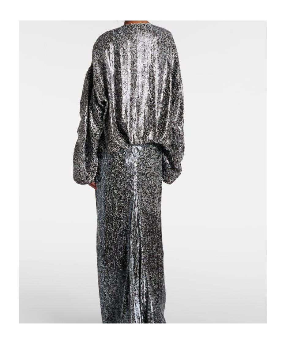 Dries Van Noten Sequined Gathered Blouse In Gray