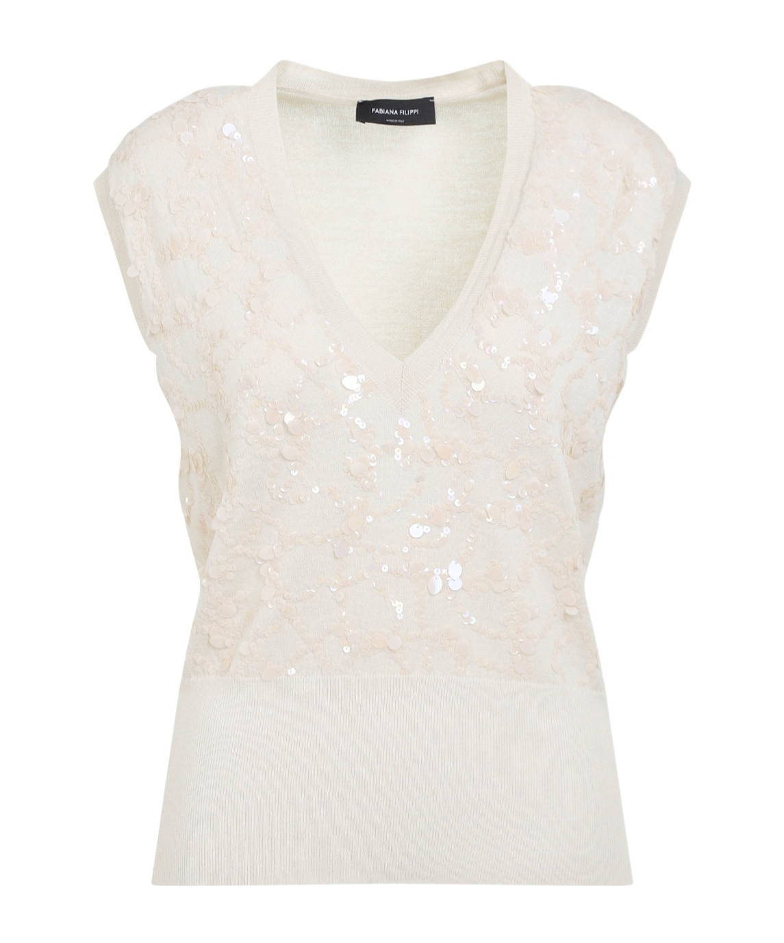 Fabiana Filippi V-neck Vanilla White Virgin Wool Vest In White