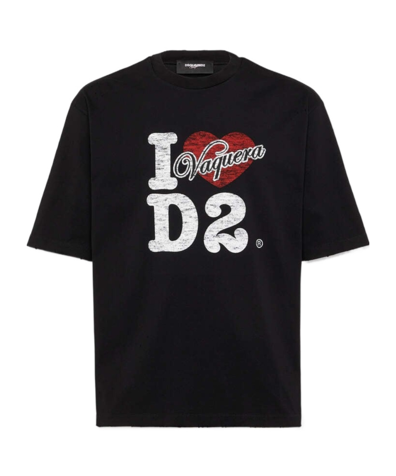 Dsquared2 Graphic Print Crew Neck Short Sleeve Top In Black