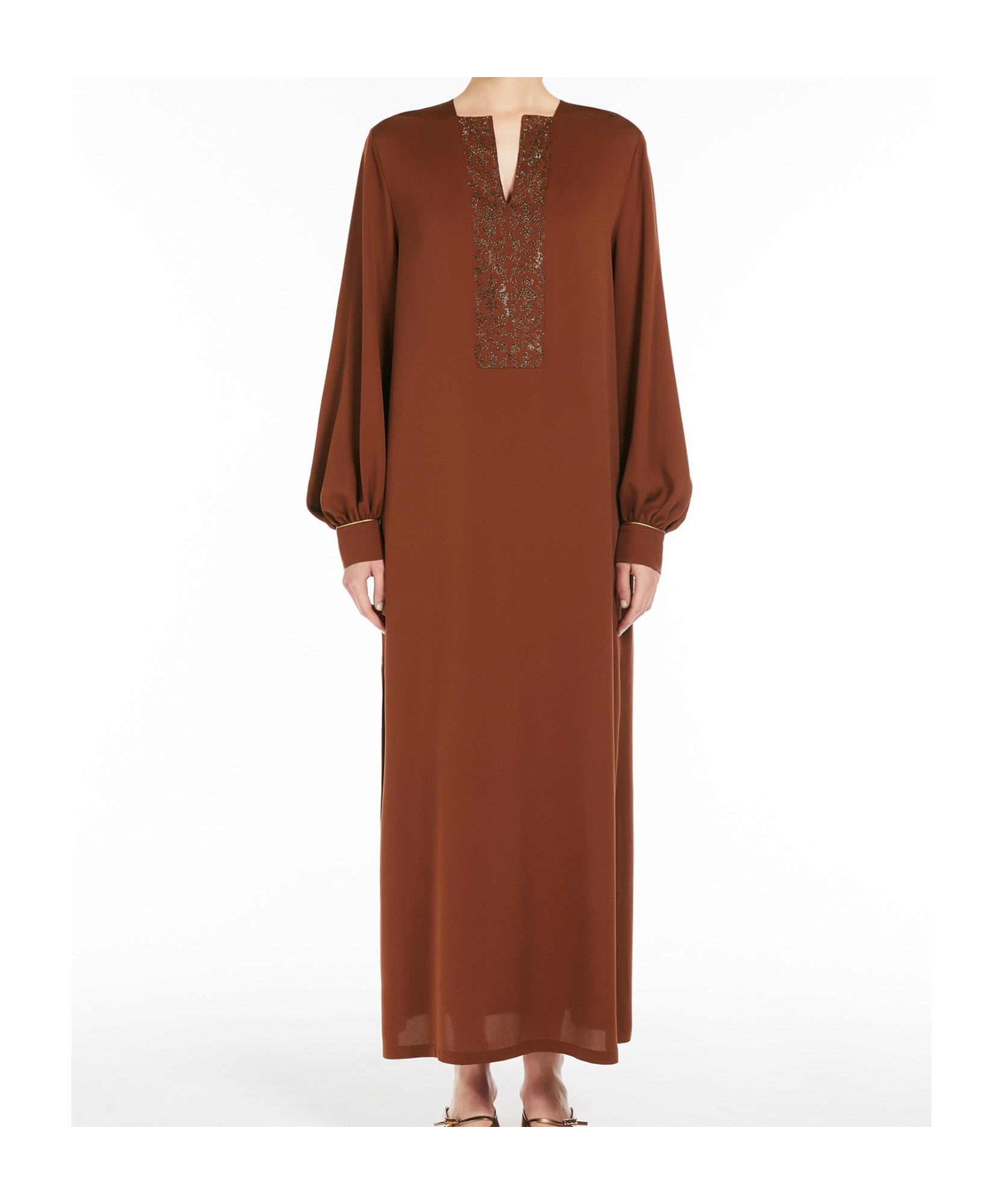 Max Mara Sansone V-neck Long-sleeved Dress In Brown