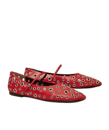 Tory Burch Eyelet Mary-jane Ballet Flats In Brown