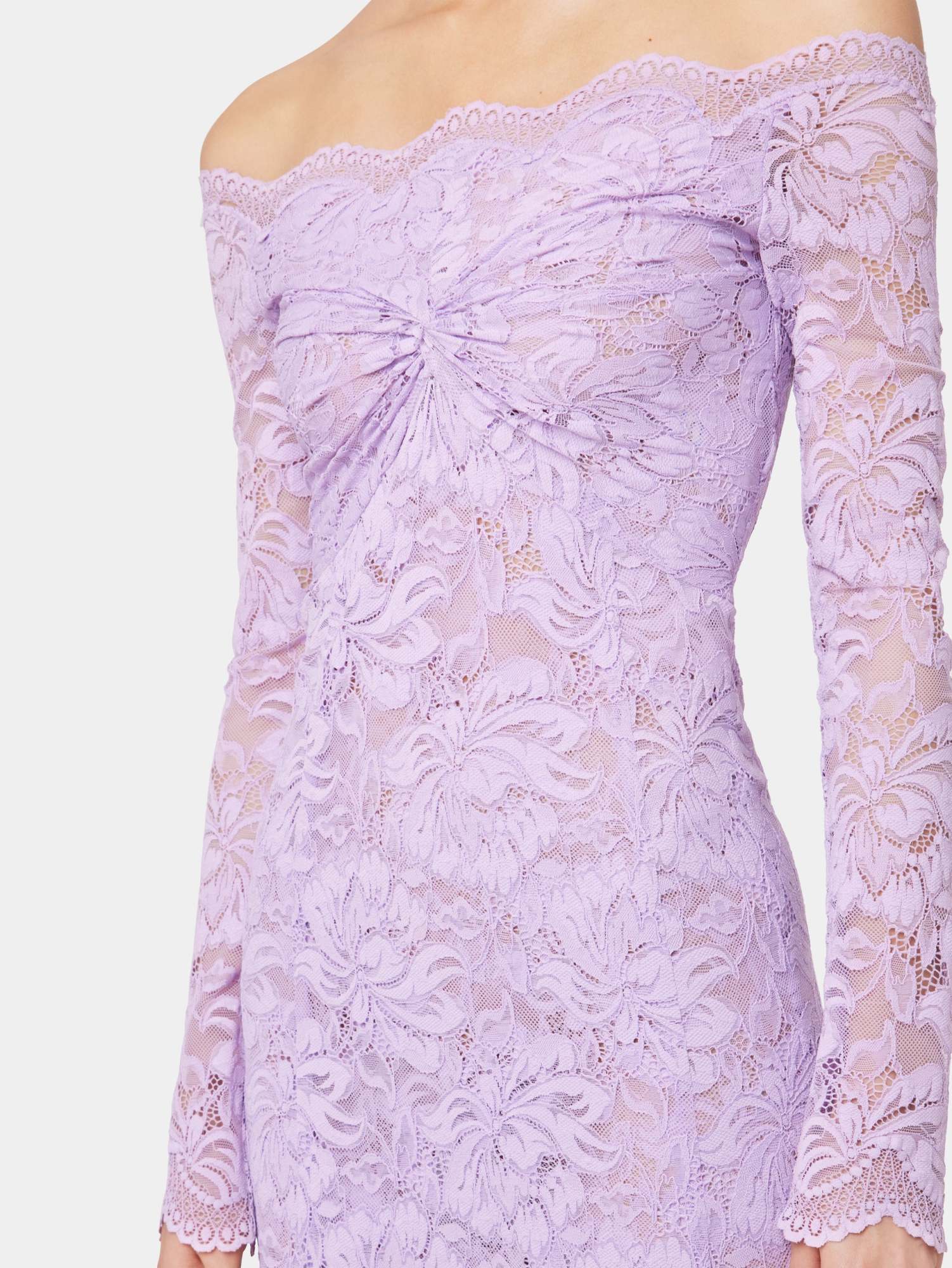 Rabanne Womens French Lavander Off-shoulder Long-sleeves Lace Midi Dress In Purple