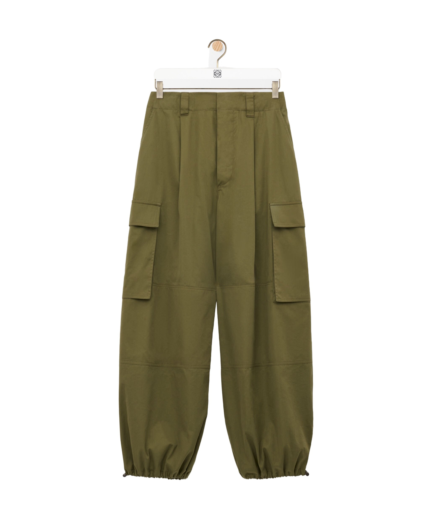 Shop Loewe Cargo Trousers In Cotton And Silk In Khaki Green