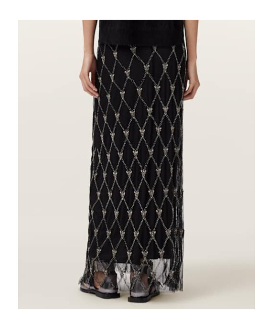 Allsaints Ilka Embellished Skirt In Black