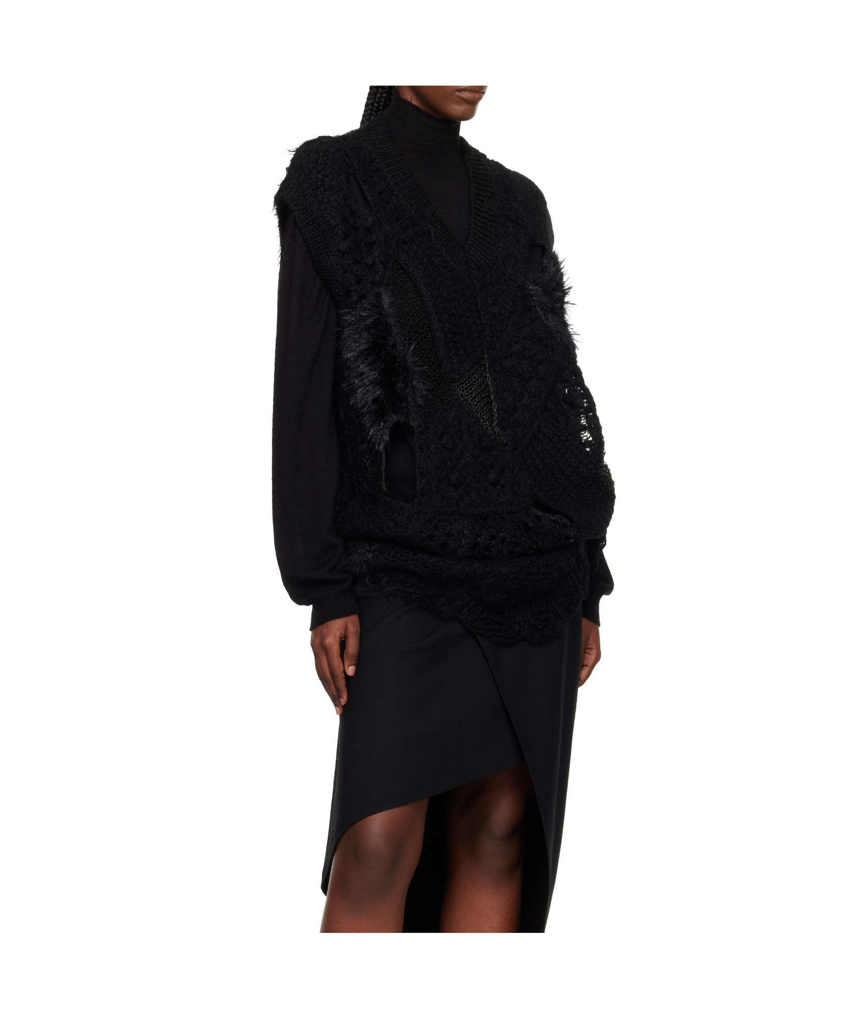 Junya Watanabe Patchwork V-neck Sweater Vest In Black