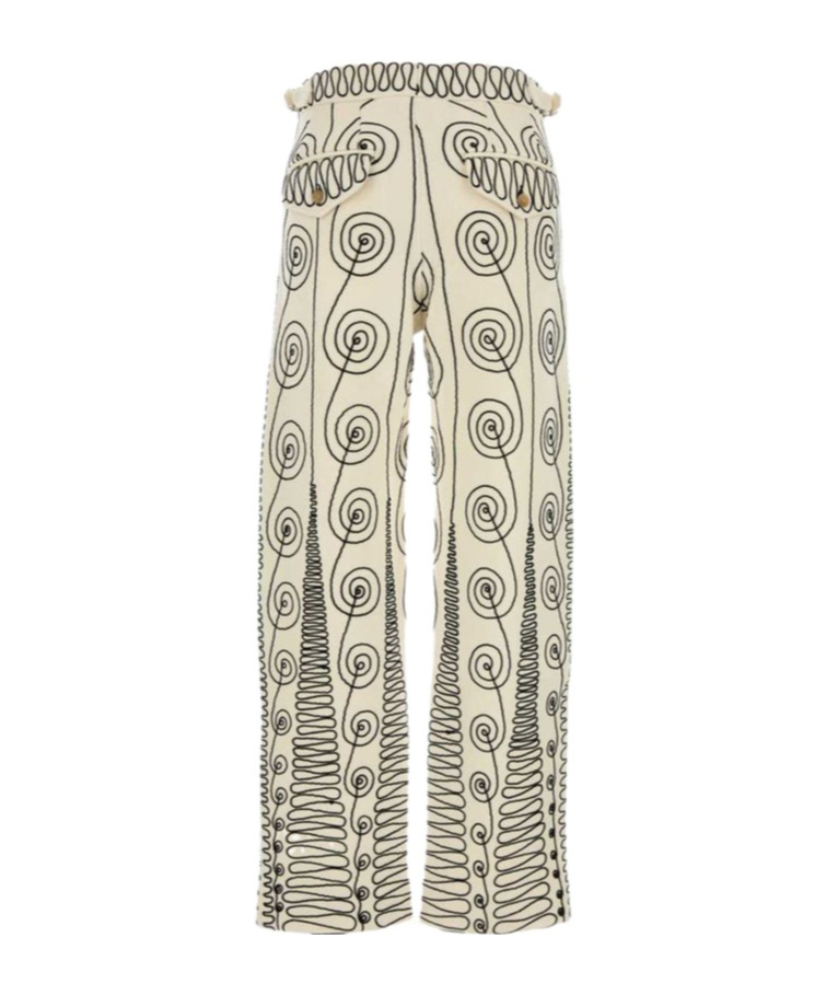 Bode Beige Embroidered Quillwork Pant In Nude