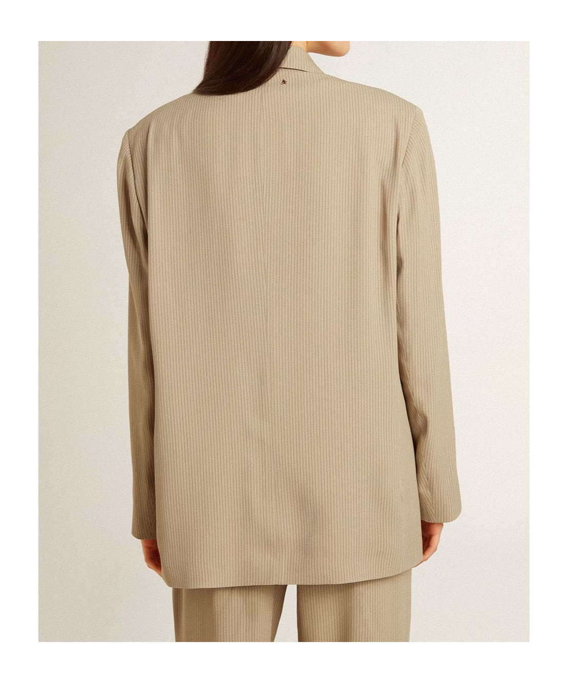 Shop Golden Goose Women's Beige Pinstripe Single-breasted Jacket With An Oversized Fit In Nude