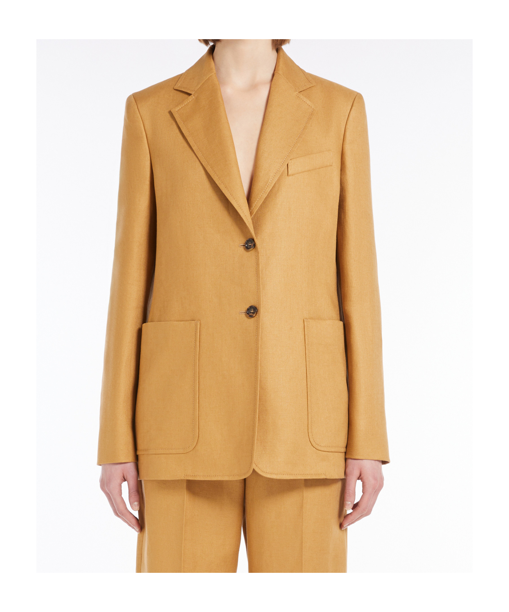 Shop Max Mara Single-breasted Linen Blazer In Caramel Color