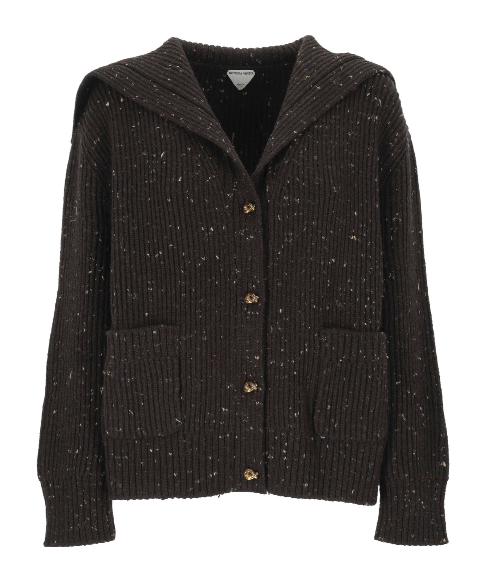 Bottega Veneta Ribbed Cardigan With Wide Neck In Brown