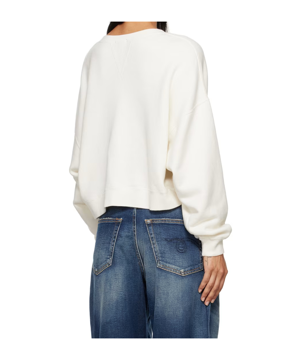 R13 New York Cropped Crew Neck Sweatshirt With Front Slit Ecru In White