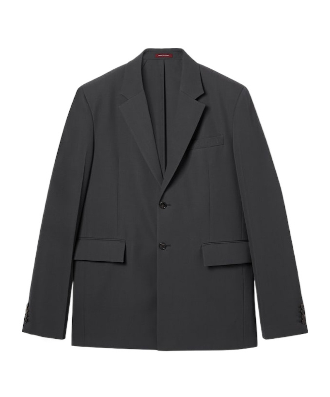 Gucci Men Dark Grey Jacket With Chest Pocket And Embossed Logo In Wool Gabardine Man In Gray