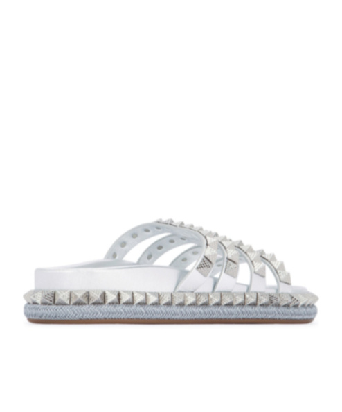 Christian Louboutin Round-toe Flat Sandals In Gray