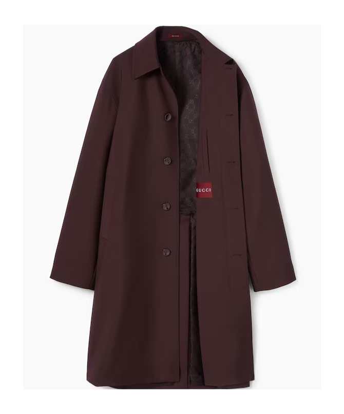 Gucci Bonded Wool Coat With Logo In Burgundy