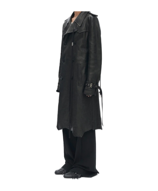 Ann Demeulemeester Flupke Double-breasted Leather Coat In Black