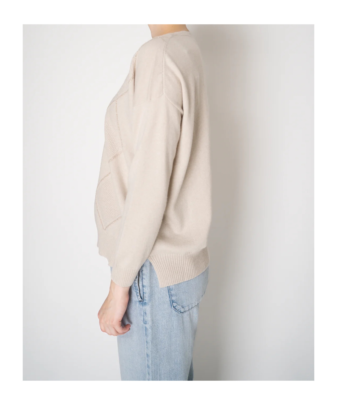 D Exterior Crew Neck Long Sleeve Sweater In Pink