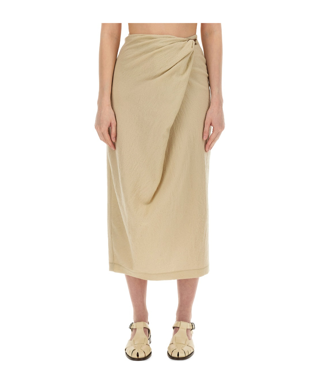 Alysi Wrap-effect Midi Skirt In Nude