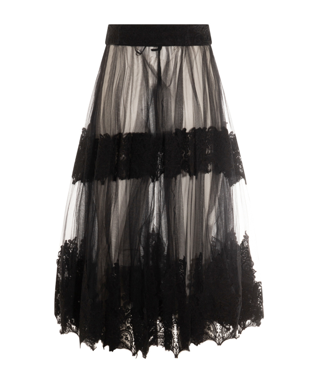 Elisabetta Franchi High Waist Lace-detailed Tulle Skirt In Black