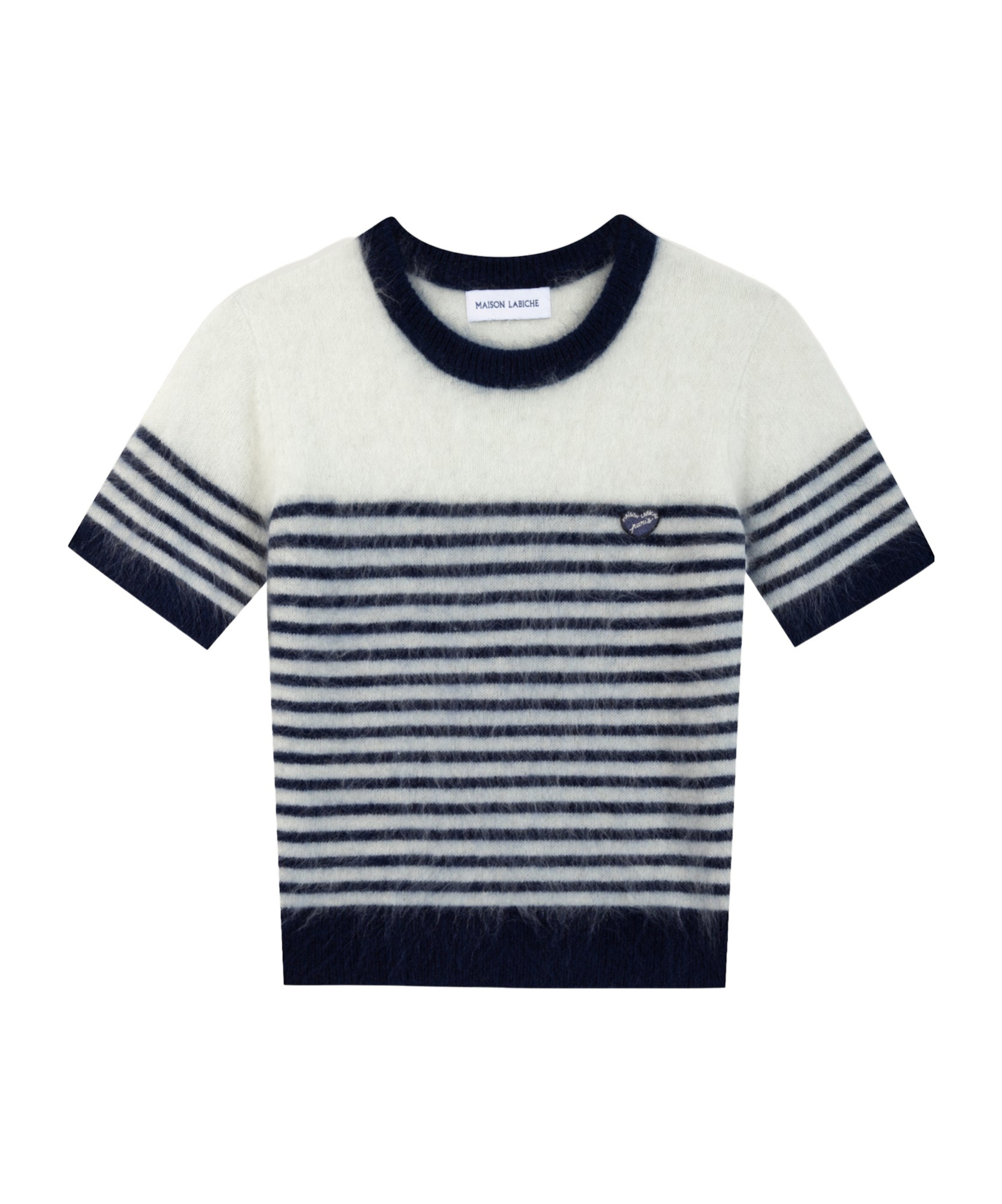 Maison Labiche Gravel Heart Patch Sweater In White, Midnight Blue