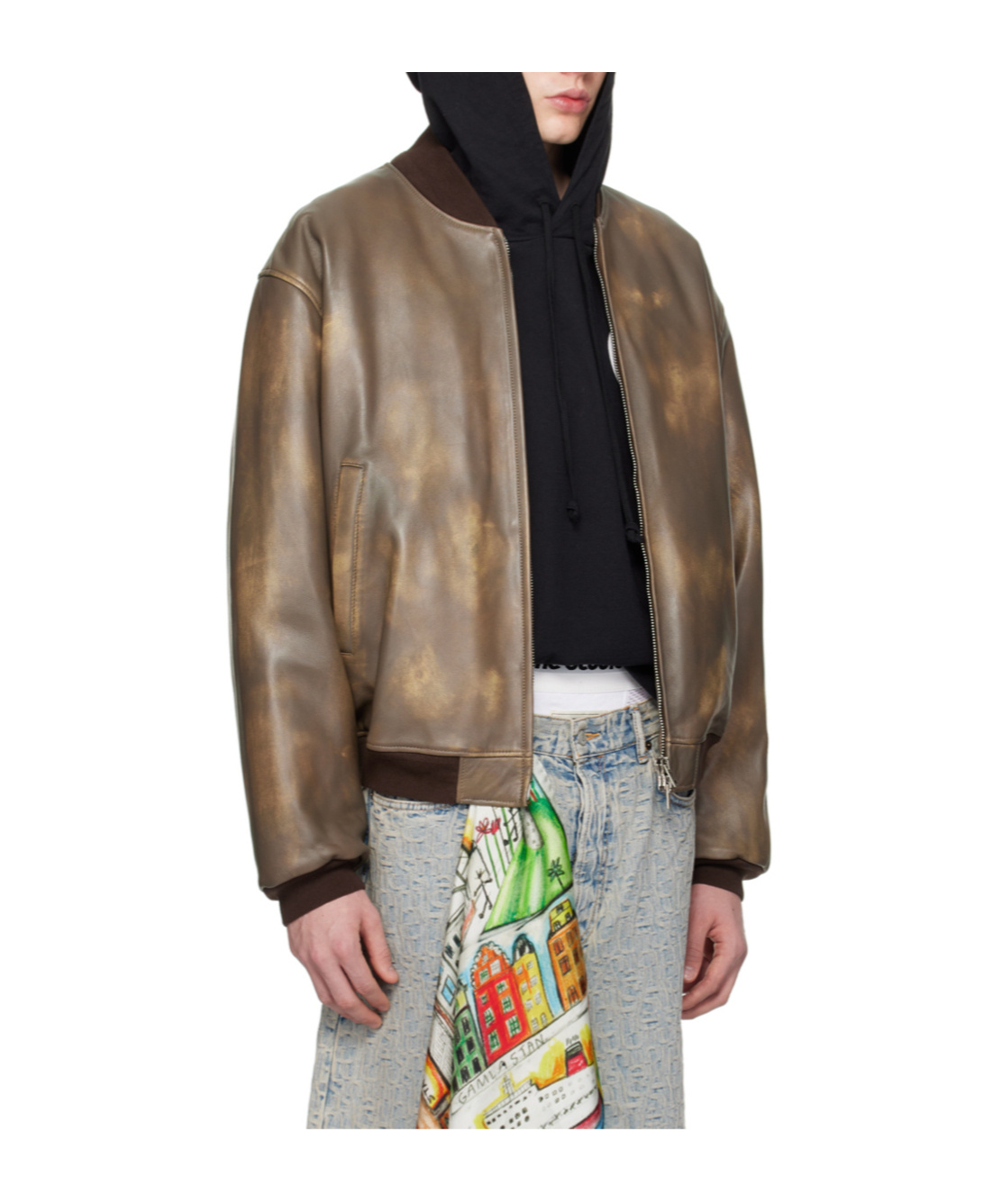Acne Studios Long-sleeved Zipper Leather Jacket In Brown