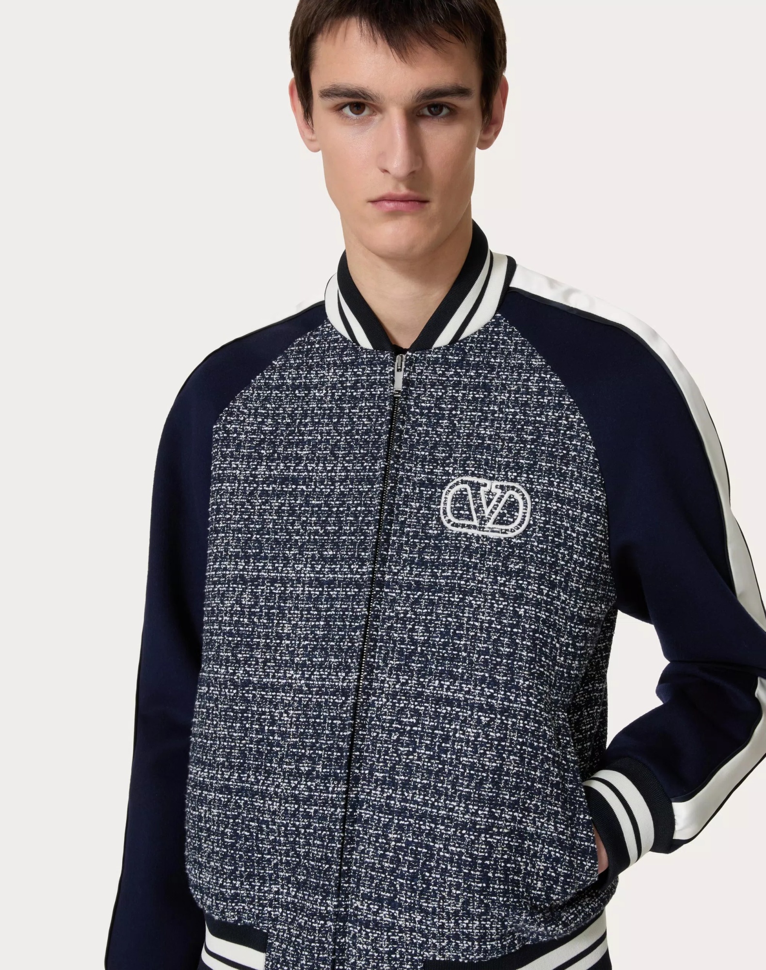 Valentino Tweed Bomber Jacket For In Blue