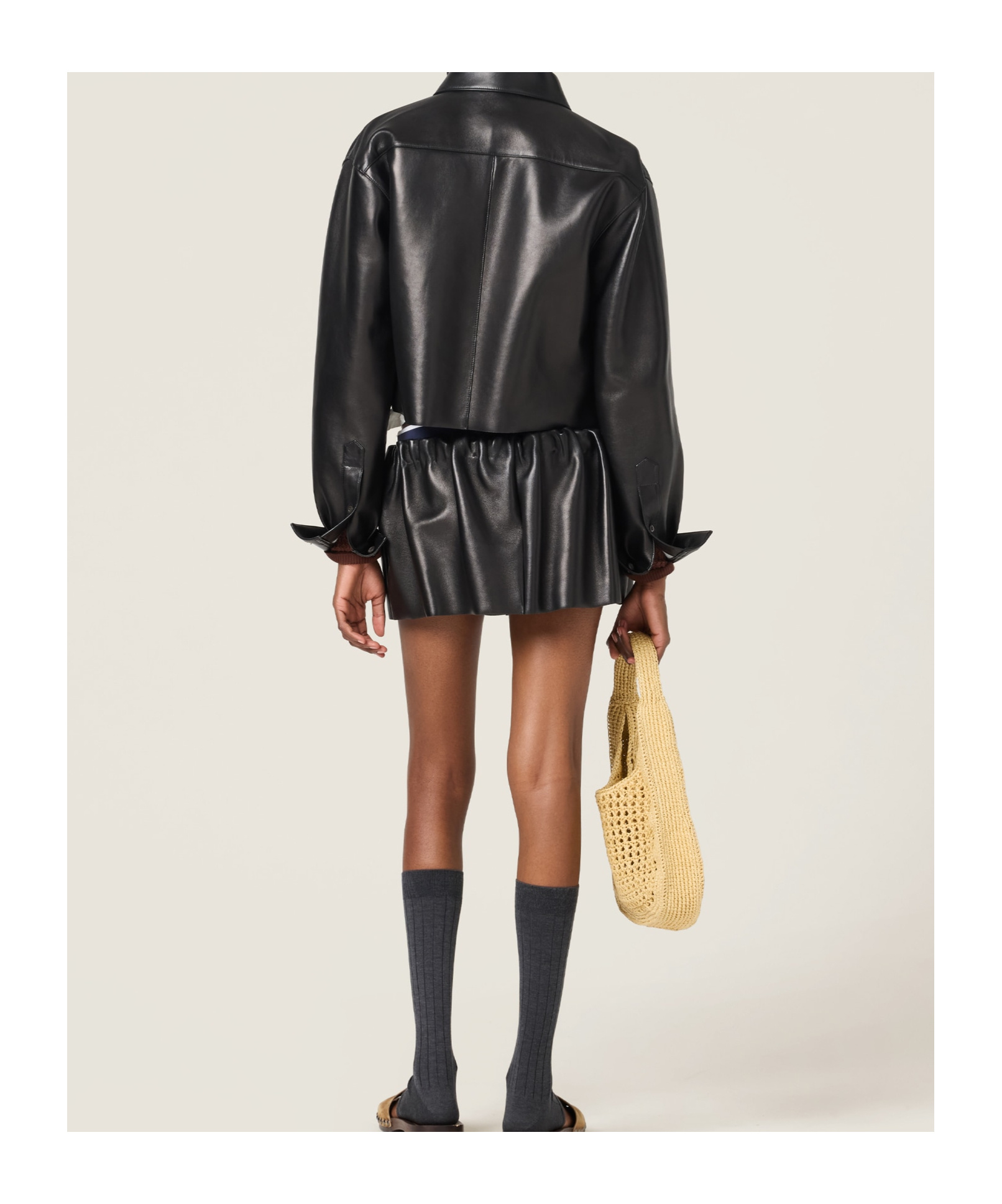 Miu Miu Leather Crop Jacket In Black