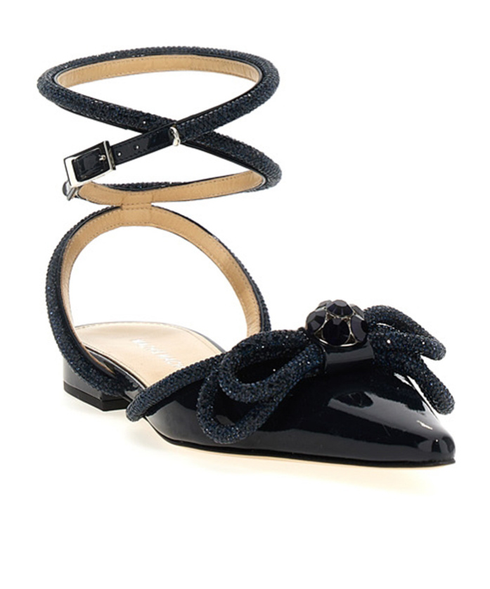 Mach&mach Navy Blue Double Bow Ballet Flats In Black