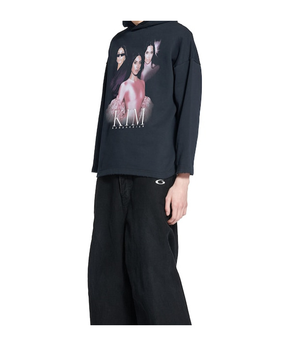 Balenciaga Kim K No Rib Hoodie In Faded Black In Black