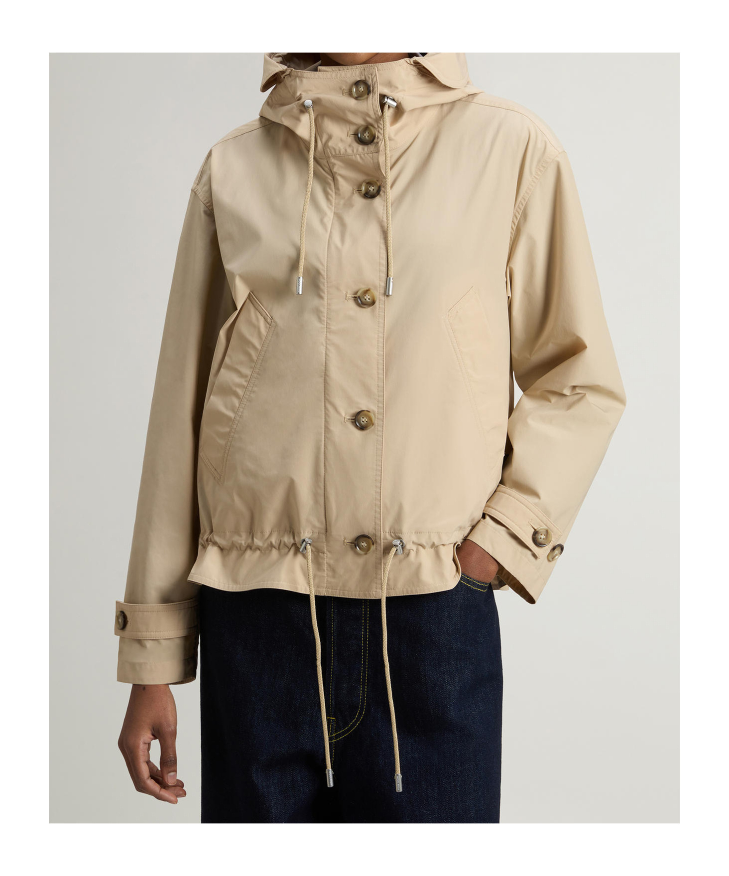Woolrich Hooded Parka Coat Adjustable Cuffs Hem In Neutral