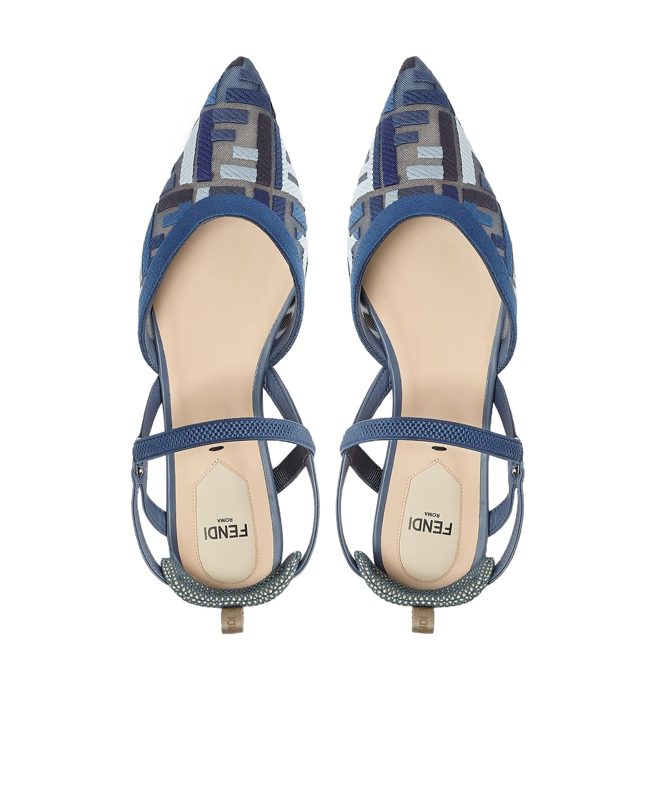 Fendi Blue Flat Mesh Slingbacks With Ff Embroidery